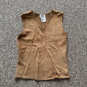 Vintage Escada Sport Tan Leather Front Wool Ribbed Back Top Vest M